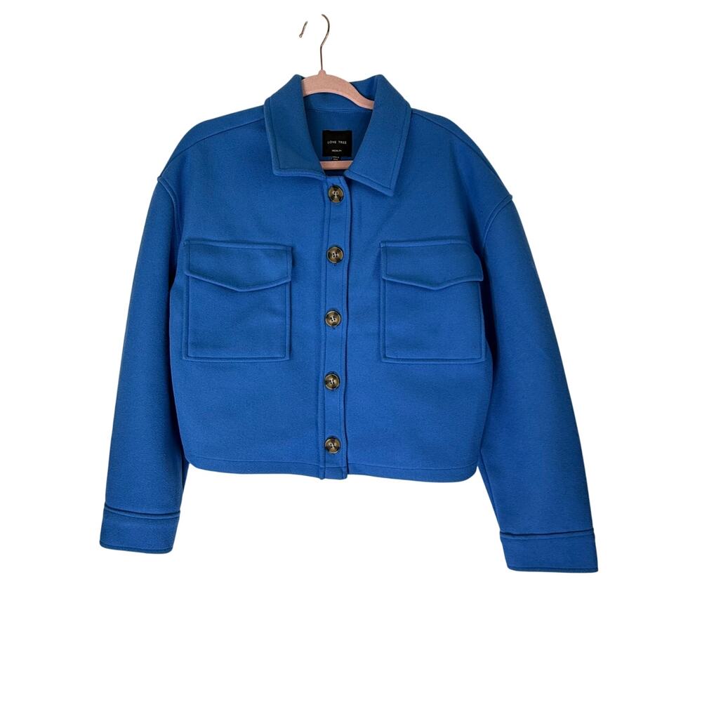 Love Tree Blue Chunky Cropped Casual Boxy Fleece Winter Cozy Jacket Size M